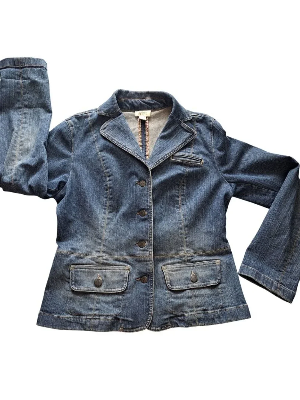 Y2K Ann Taylor Loft Womens Denim Blazer Jacket Size 8 Button Front Cotton Blue - Picture 1 of 10